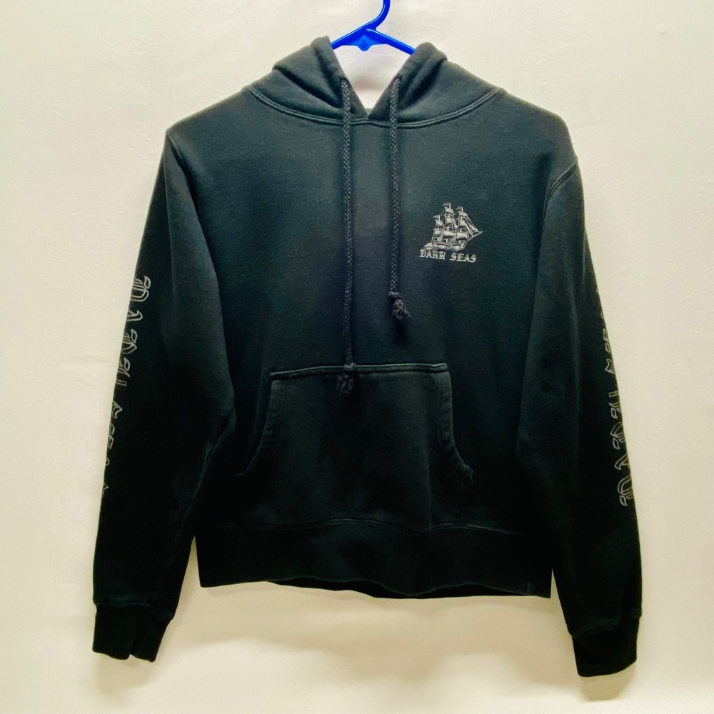Dark Seas Division Hoodie Women's Small Black Graphic Fleece Pullover Y2K GUC